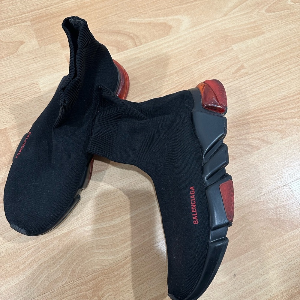 Black and red mens balenciaga sock shoes